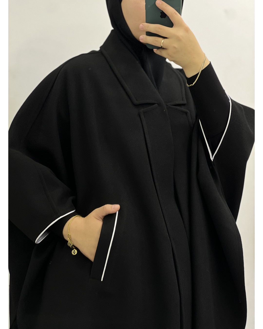 Sade Yaka Tasarım Panço 95cm (Kol ve Cep Biyeli)